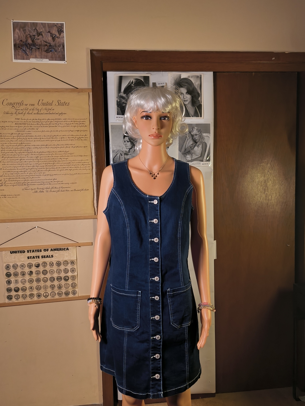 Luvamia Womens M Dark Blue Denim Button Front Sleeveless Mini Dress Pockets
